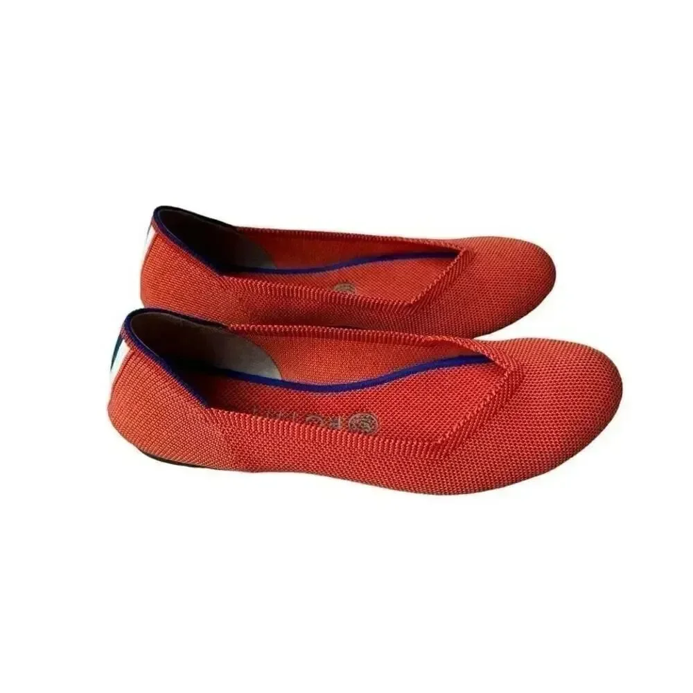 Rothy's Persimmon Marina Stripe Retired Women’s Round Toe Flats SZ 7.5
